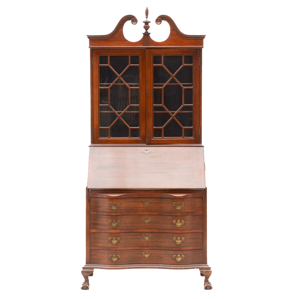 Mahogany Chippendale Style Secretary Desk By Maddox Table Co Ebth