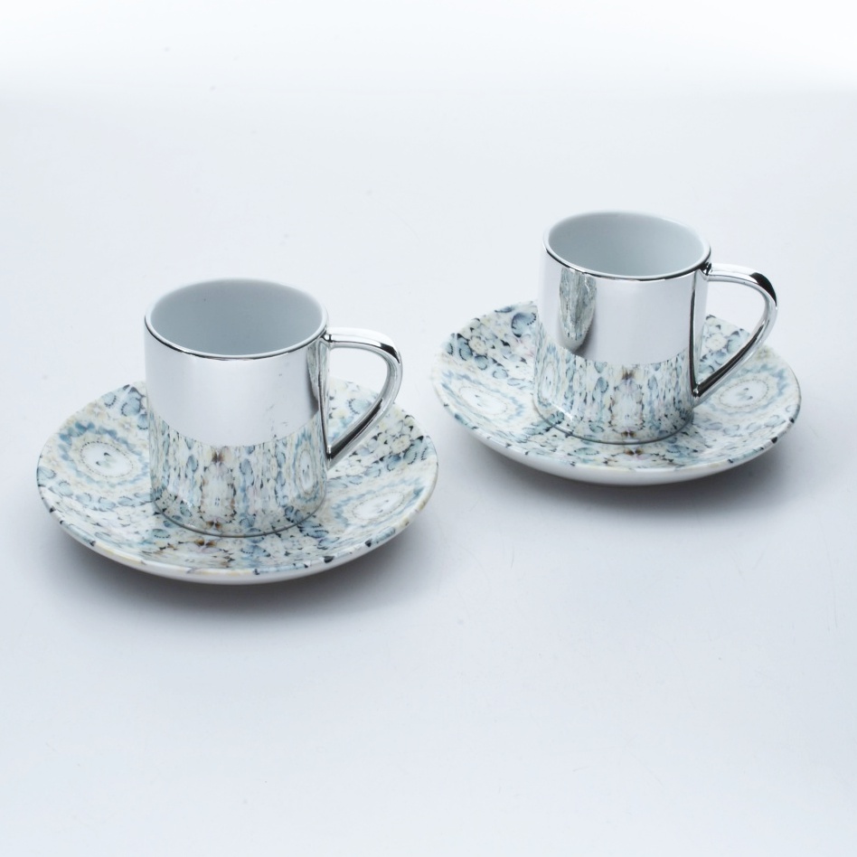 Four Damien Hirst "Virtue" Electroplated Cups and Saucers EBTH