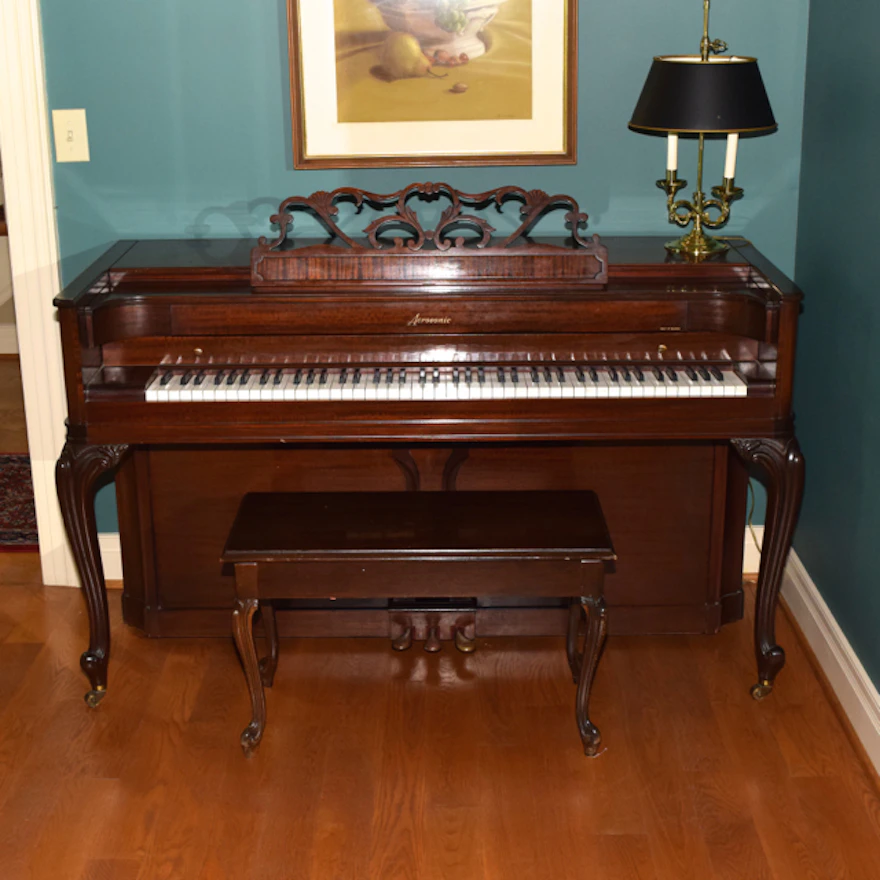 Baldwin Acrosonic Spinet Piano, Bench and Sheet Music | EBTH