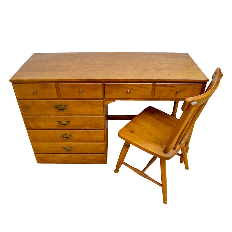 Mid Century Wood Desk And Chair By Ethan Allen By Baumritter Ebth
