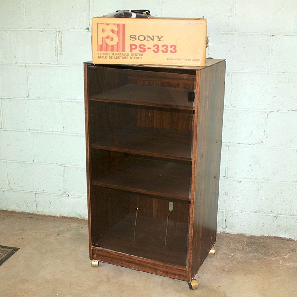 Sony Ps 333 Turntable And Smoke Glass Door Stereo Cabinet Ebth