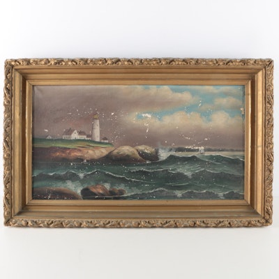 Grace Anderson Early 20th Century Oil on Canvas of Portland Head Lighthouse