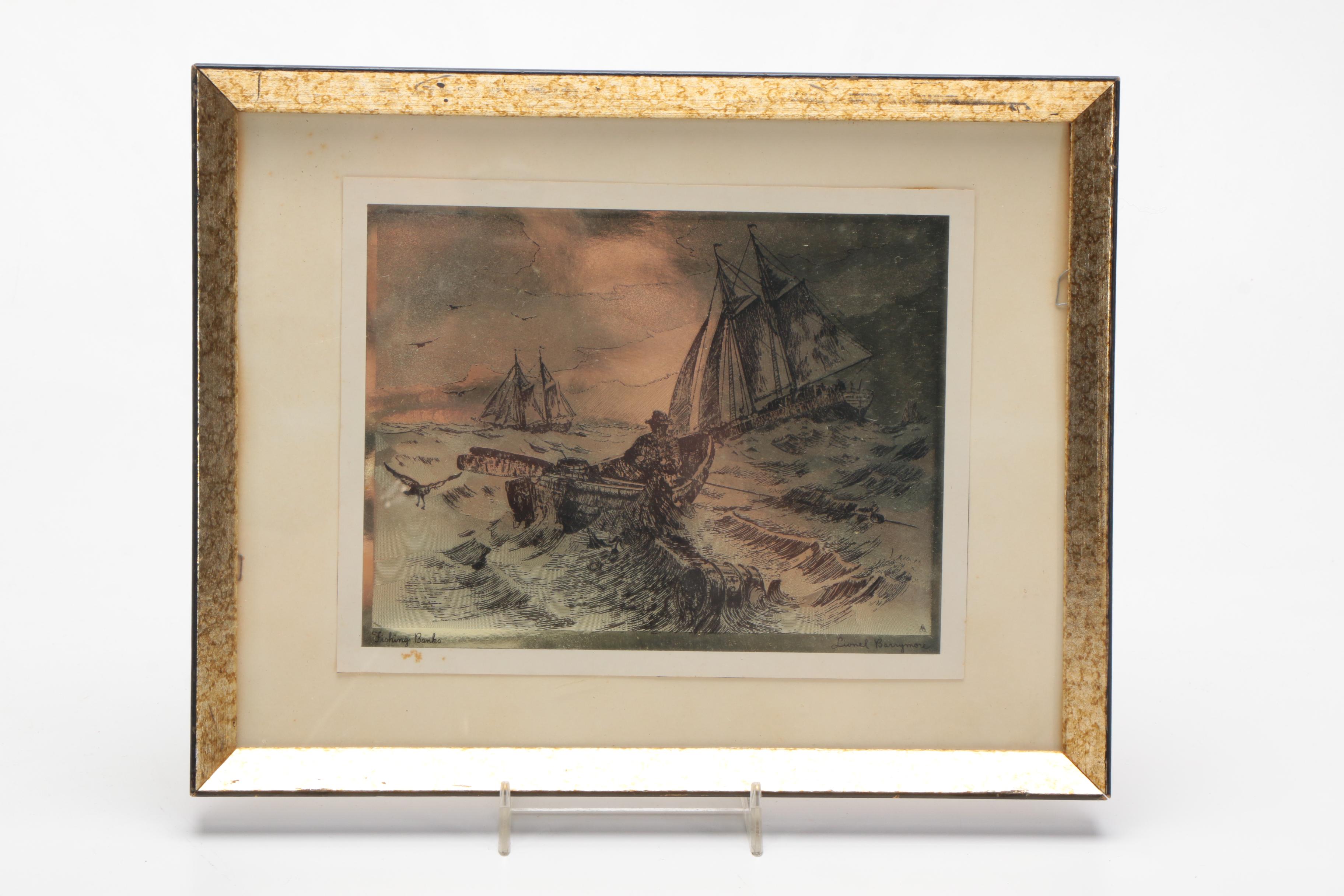 Lionel Barrymore Offset Lithograph "Quiet Waters" and Gold