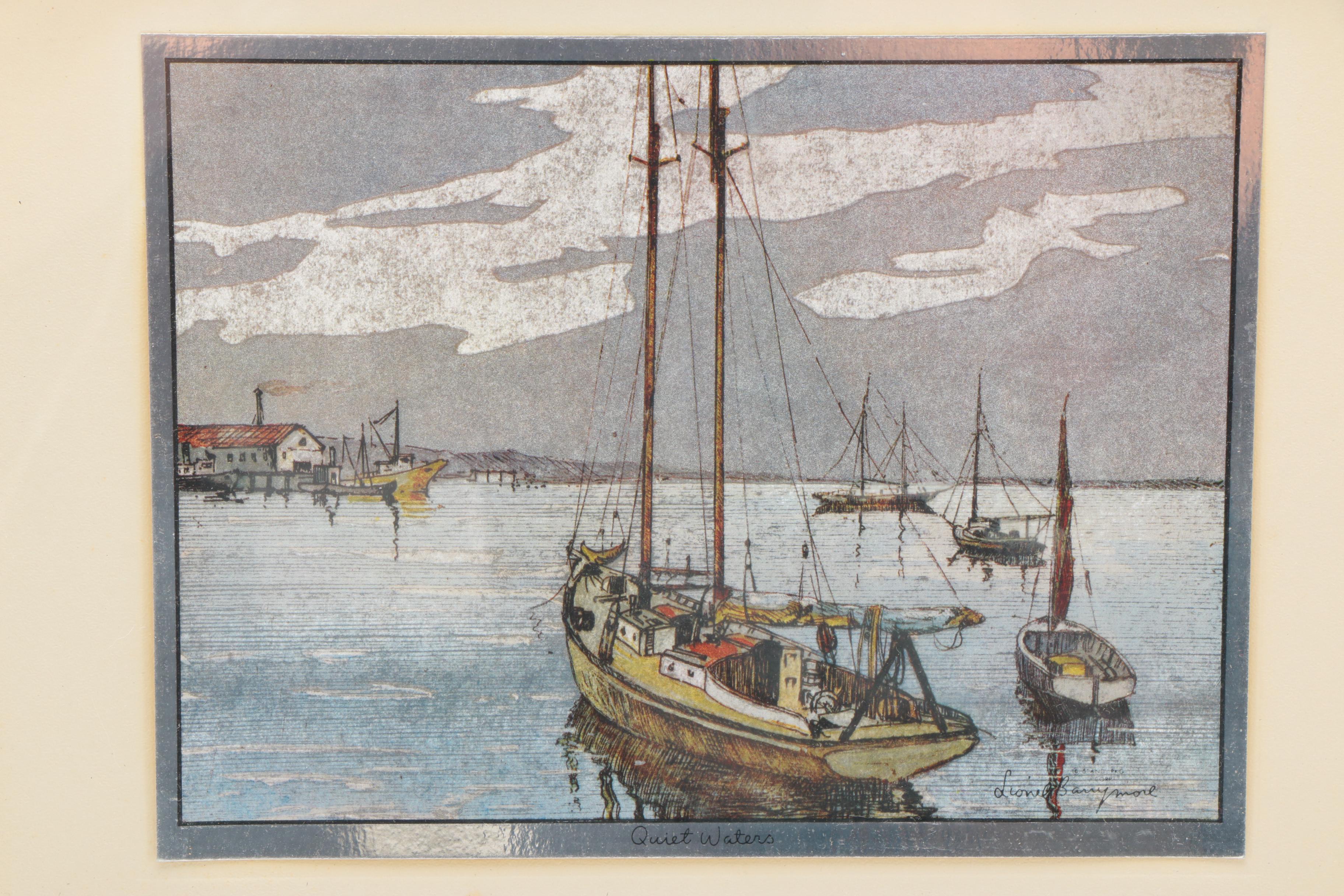 Lionel Barrymore Offset Lithograph "Quiet Waters" and Gold