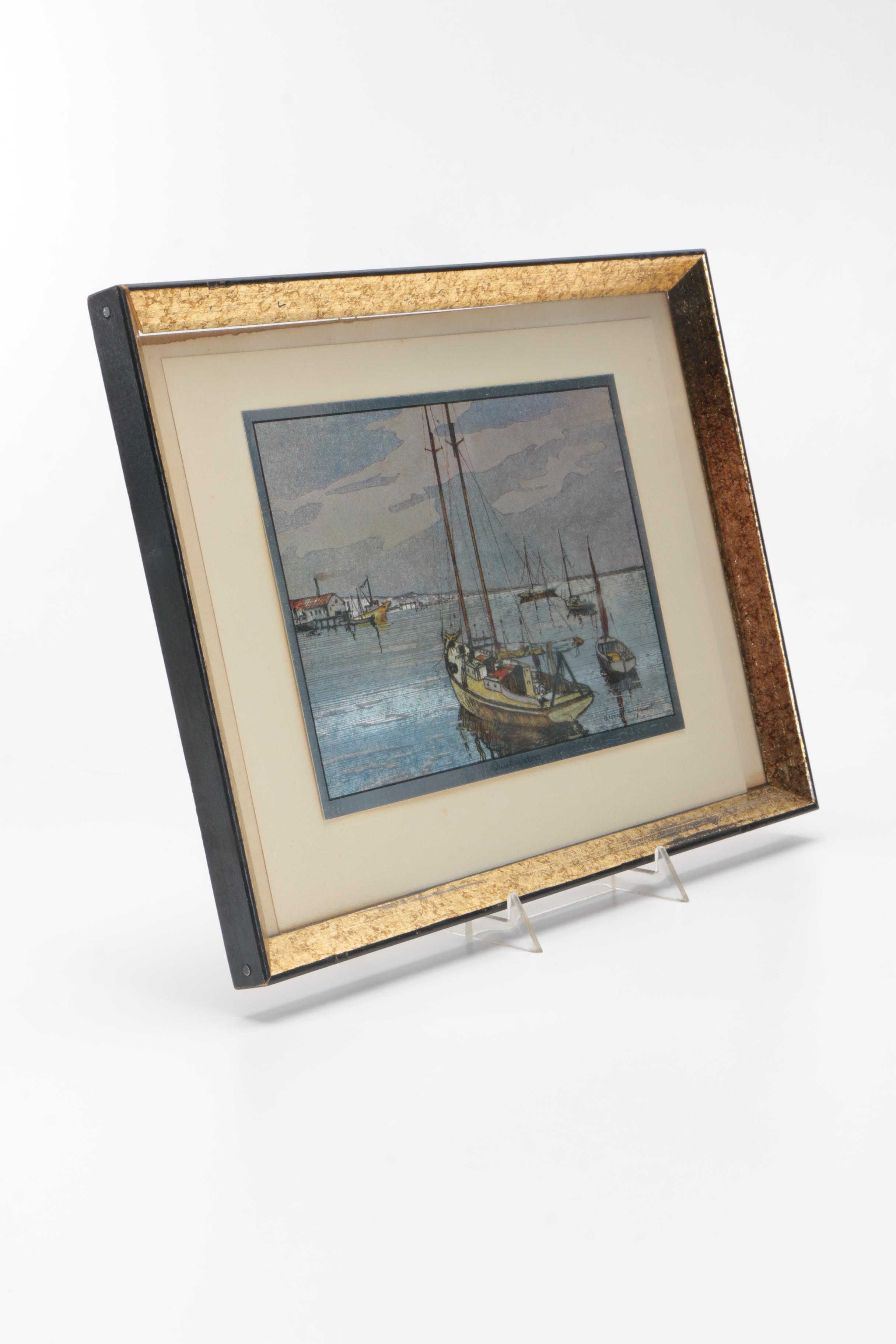 Lionel Barrymore Offset Lithograph "Quiet Waters" and GoldEtch Prints