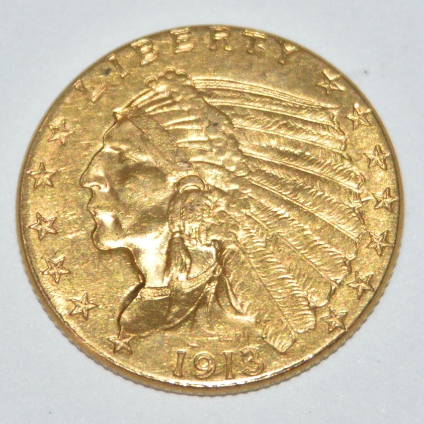 1913 Indian Head 25 Dollar Gold Quarter Eagle Coin