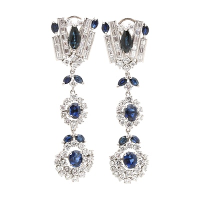 18K White Gold 4.75 CTW Sapphire and 4.40 CTW Diamond Convertible Earrings 18K White Gold 4.75 CTW Sapphire and 4.40 CTW Diamond Convertible Earrings