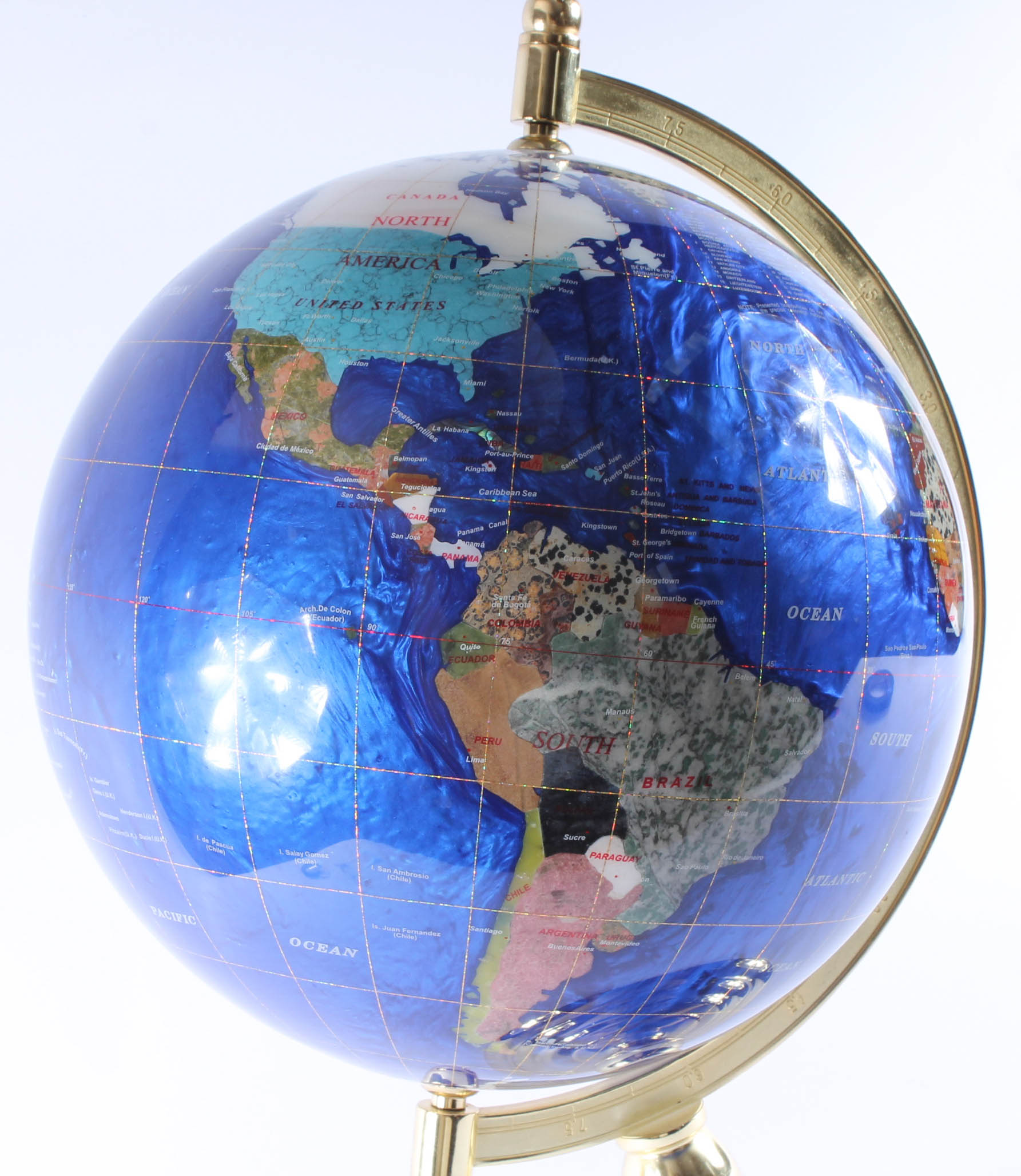 Brass and SemiPrecious Stone Inlay Globe EBTH