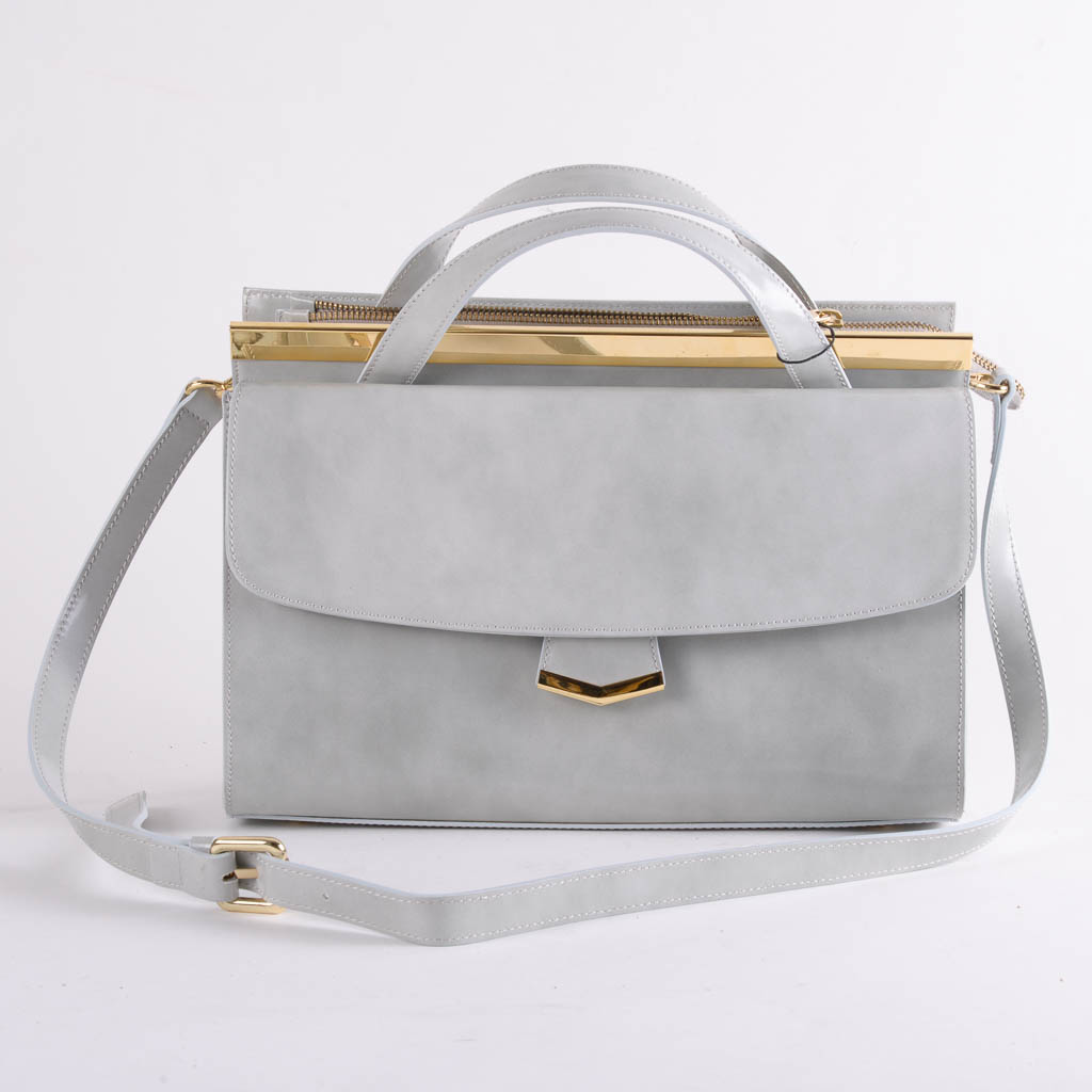 pale blue patent handbag