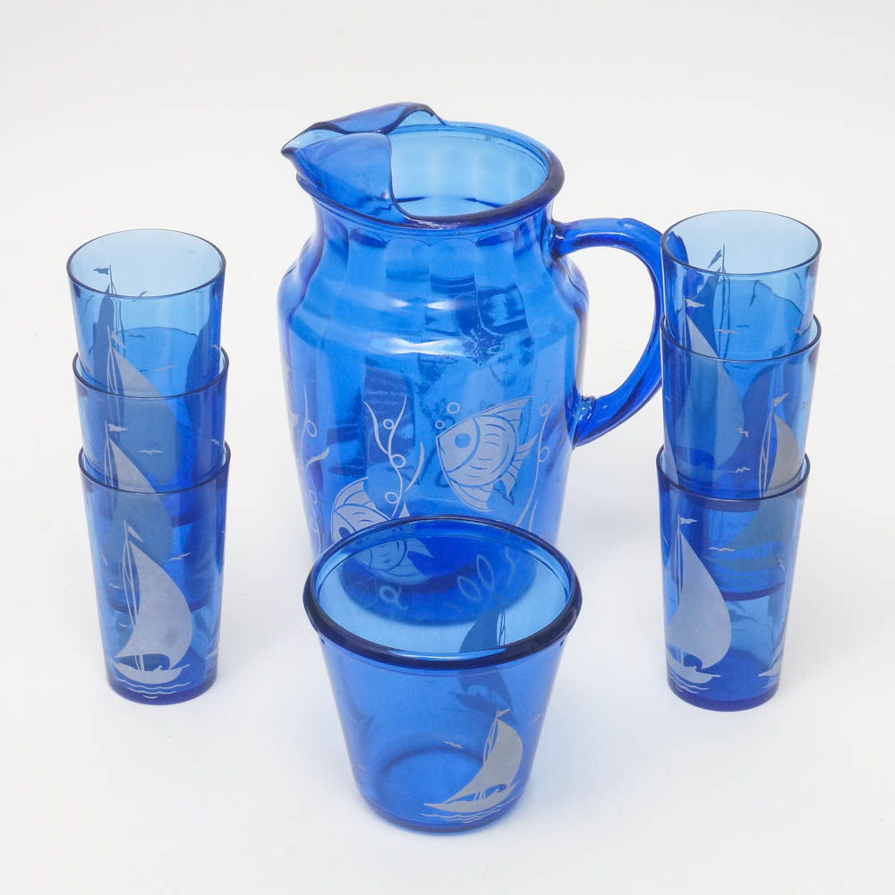 Cobalt Blue Glass Drinkware Set EBTH