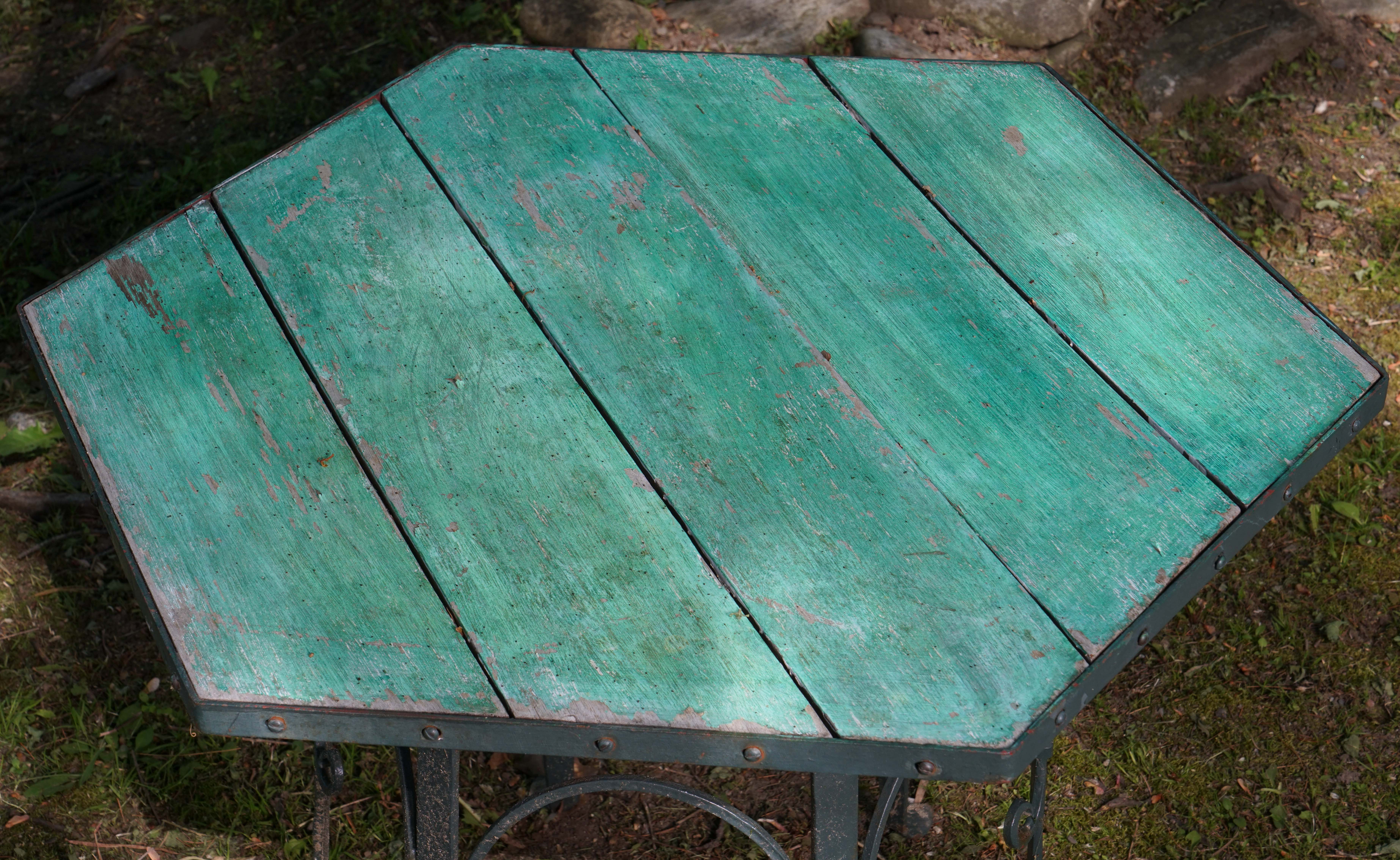 Vintage Iron and Wood Patio Side Table EBTH