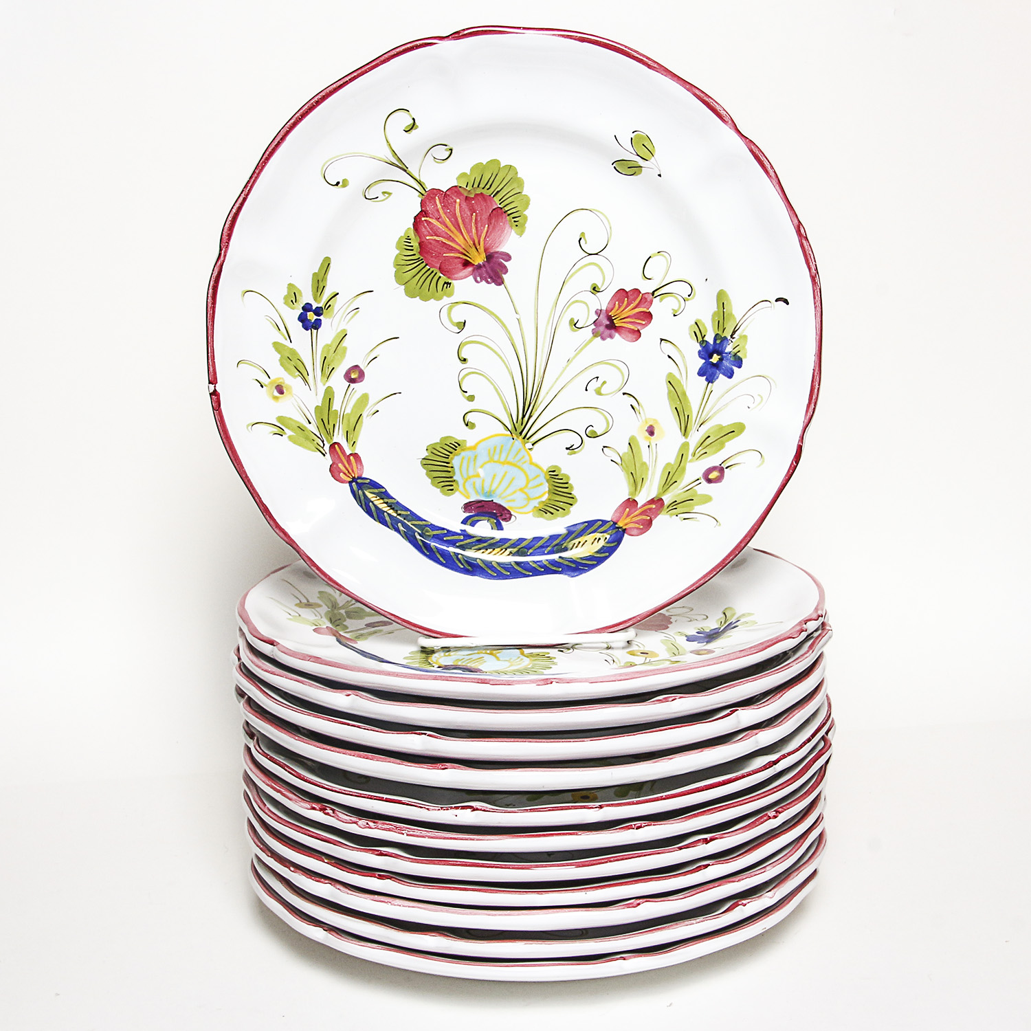 Twelve Hand Painted Ceramic Dinner Plates EBTH