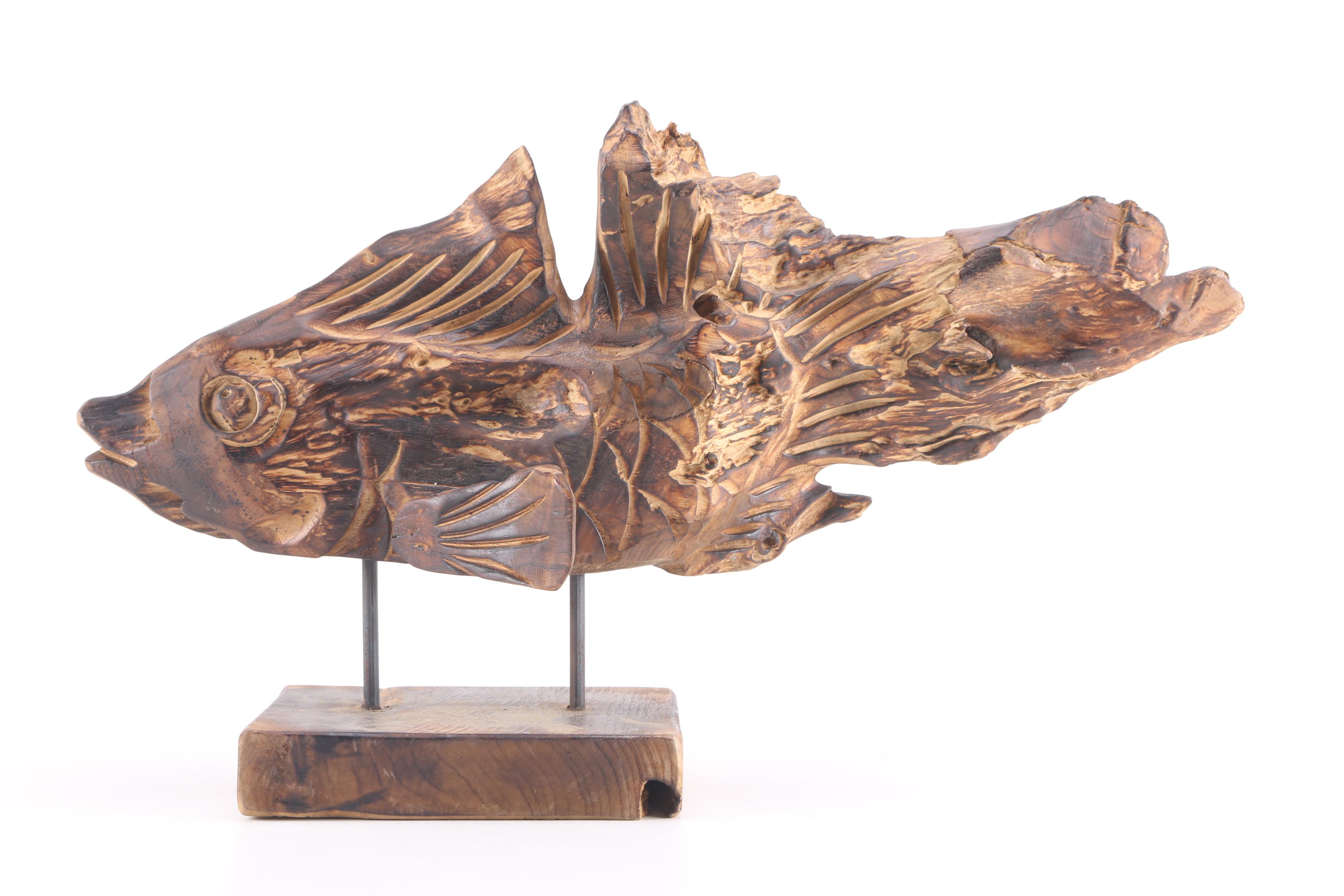HandCarved Wooden Goldfish Statue EBTH
