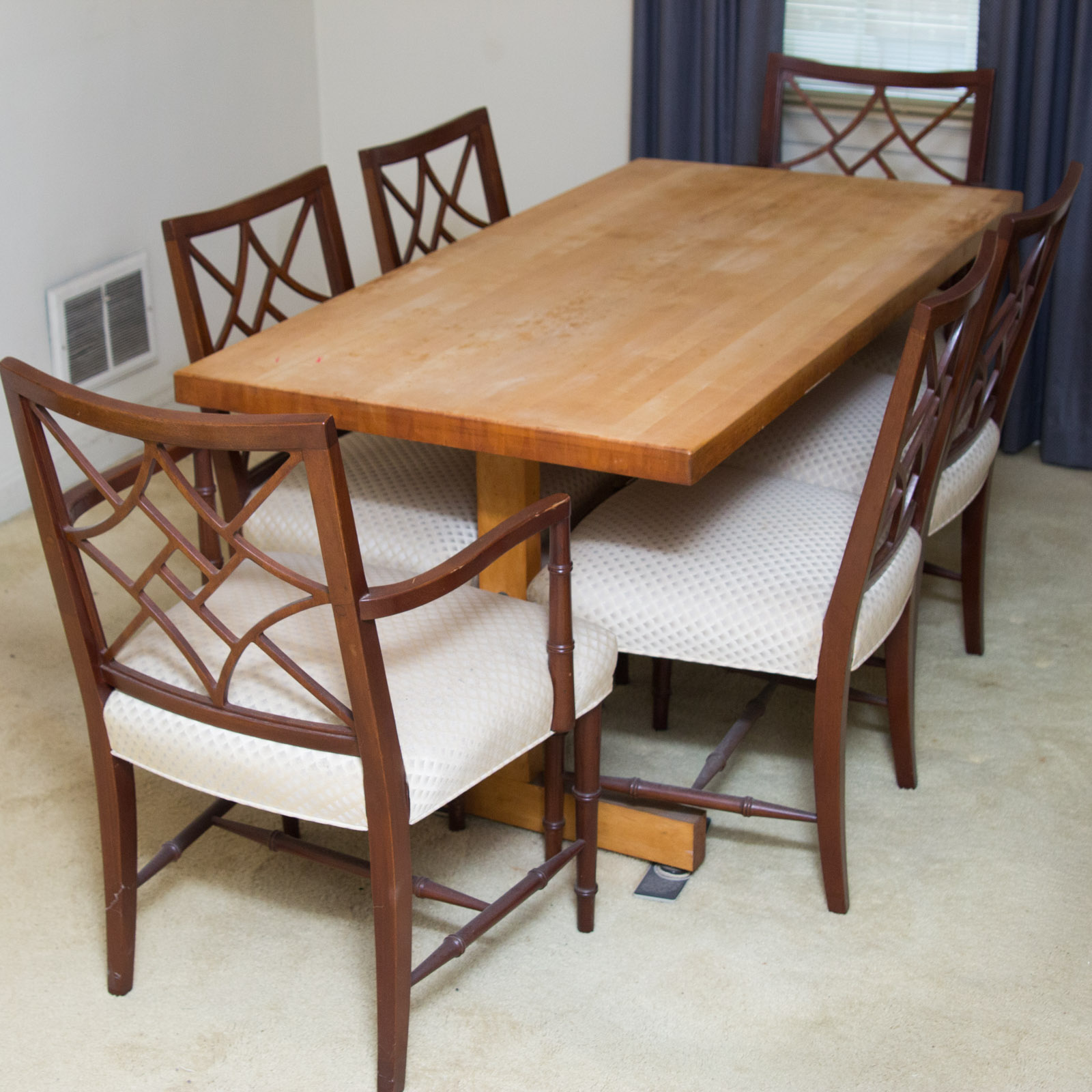 Butcher Block Trestle Base Dining Table and Chairs EBTH