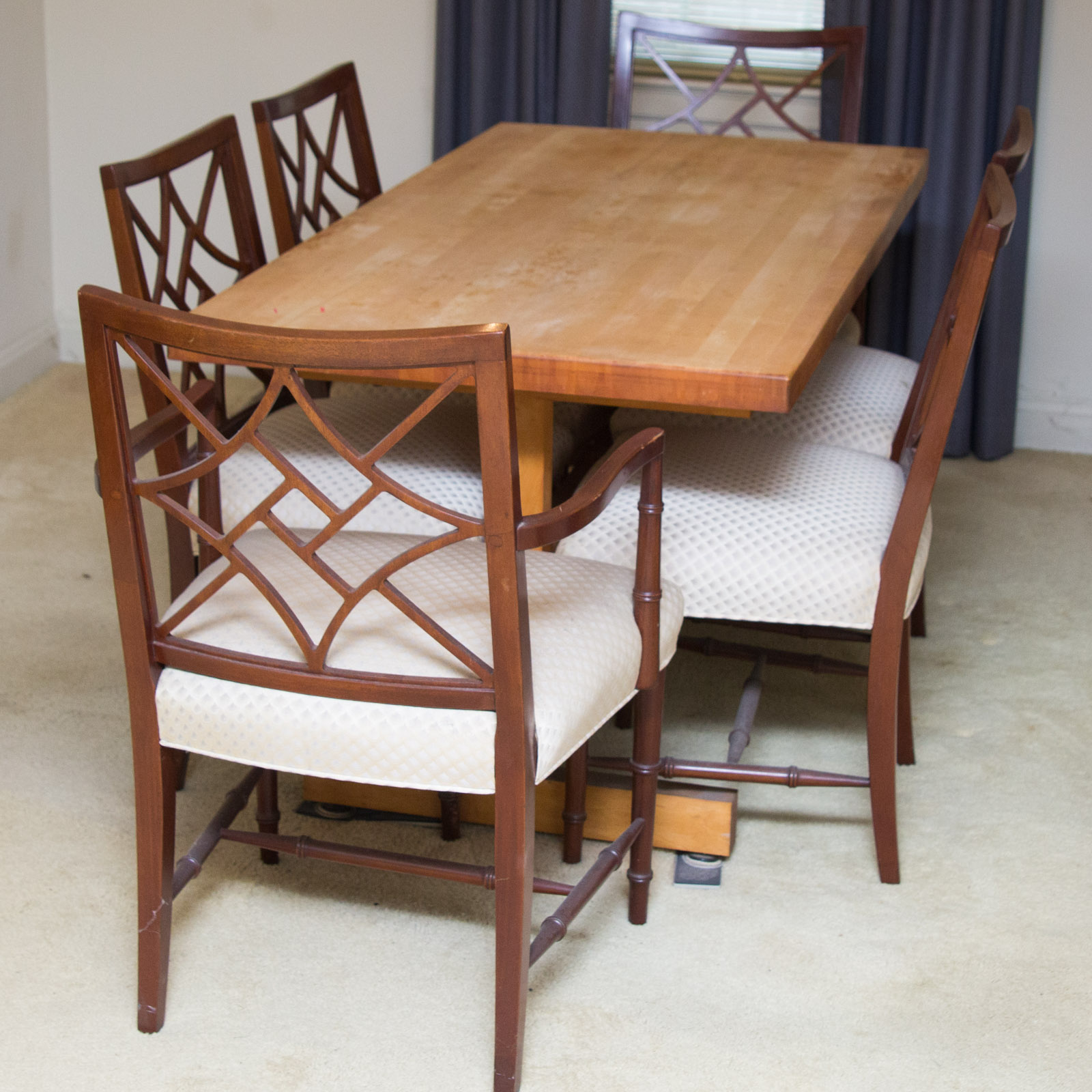 Butcher Block Trestle Base Dining Table and Chairs EBTH