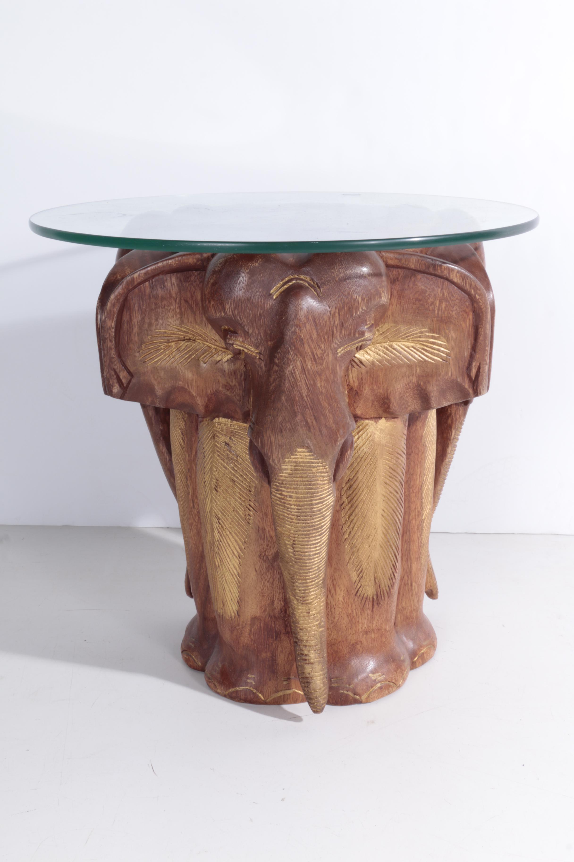 Carved Teak Elephant Side Table EBTH