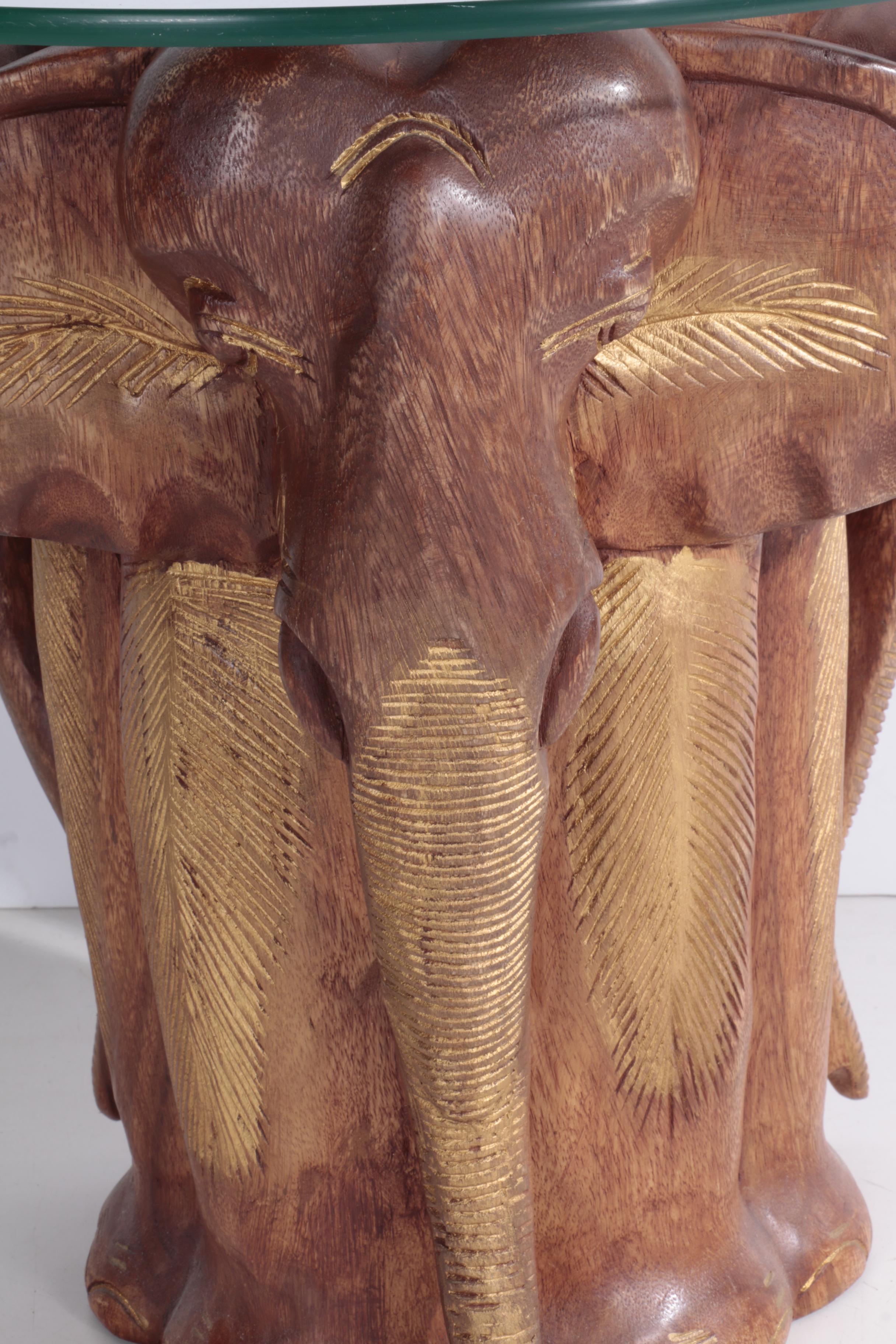 Carved Teak Elephant Side Table EBTH