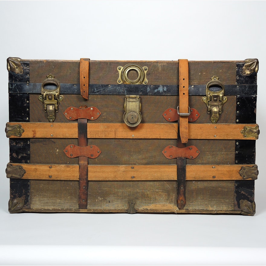 Vintage Steamer Trunk with Leather Straps | EBTH