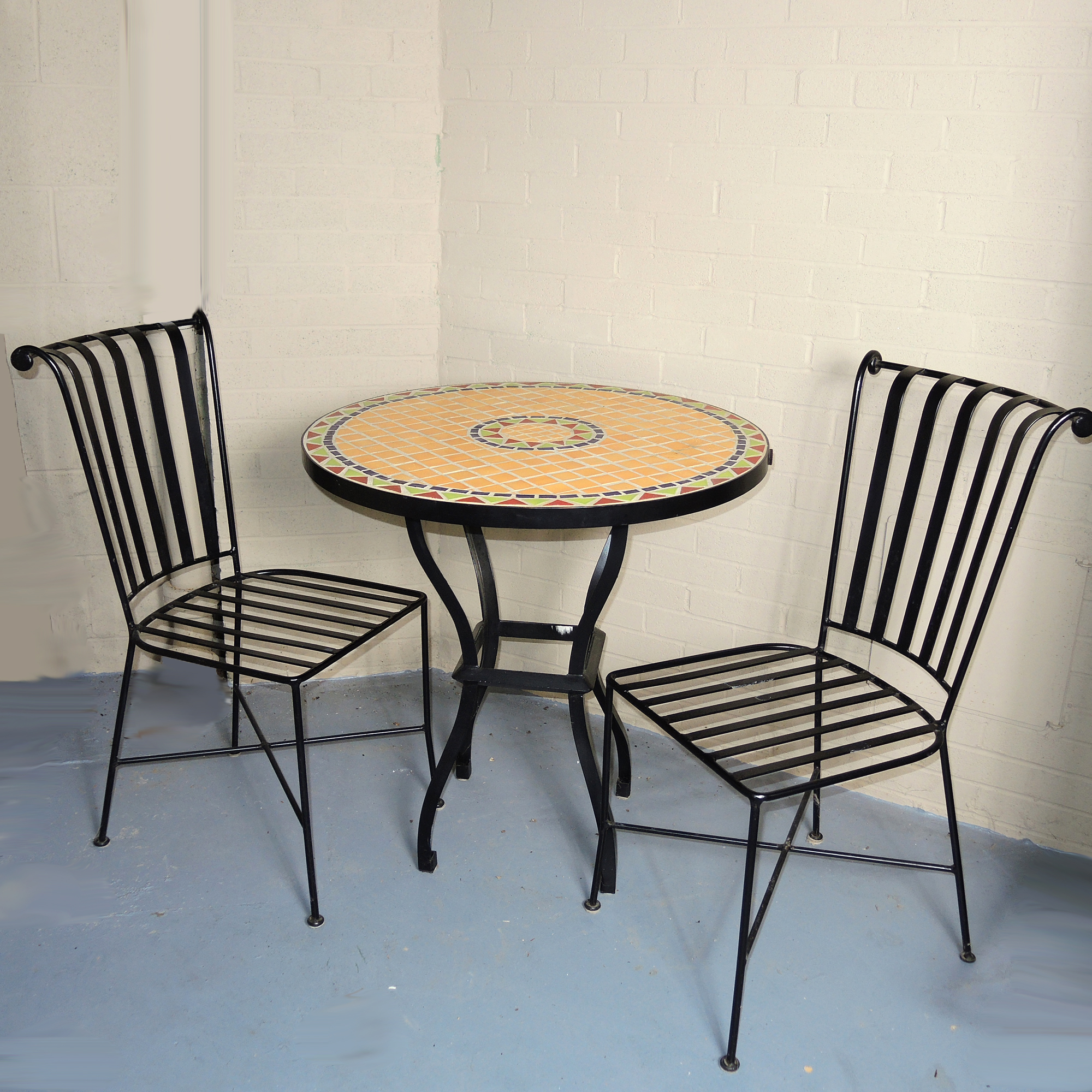 Pier One Tile Top Patio Table and Two Chairs : EBTH