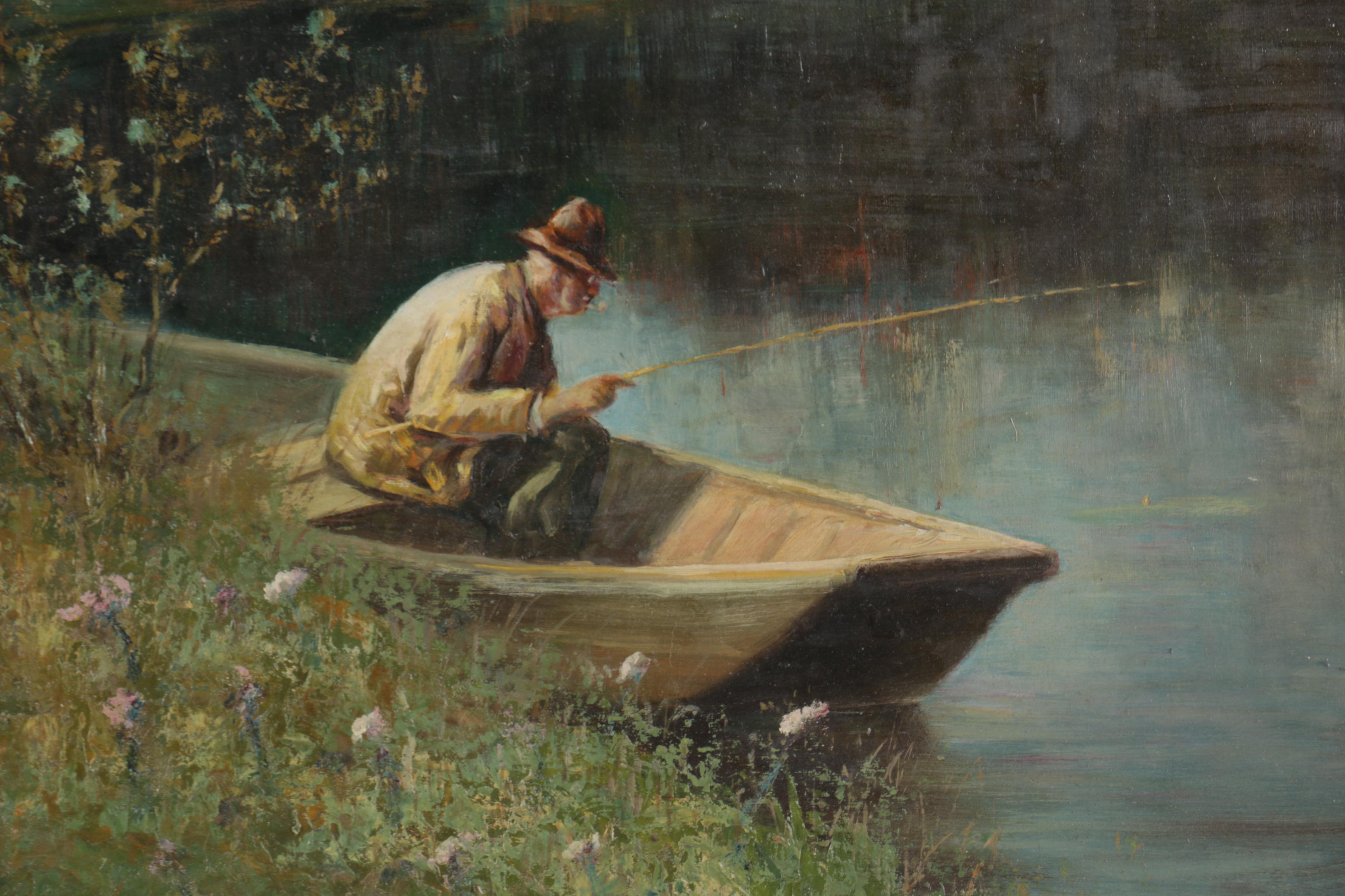 McMahan Oil Painting on Board of Fishing Scene EBTH