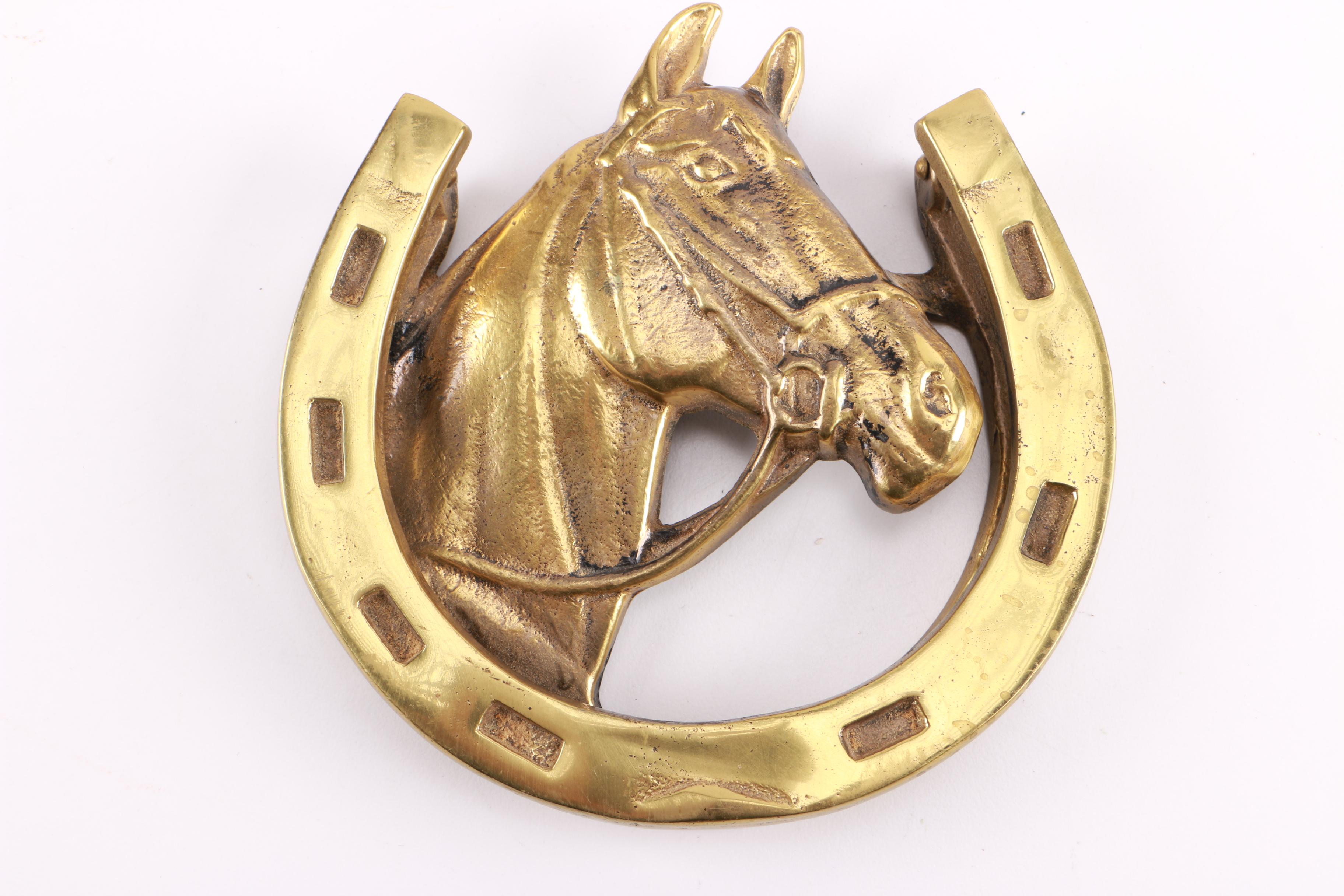 Brass Horse Head and Horseshoe Door Knocker EBTH
