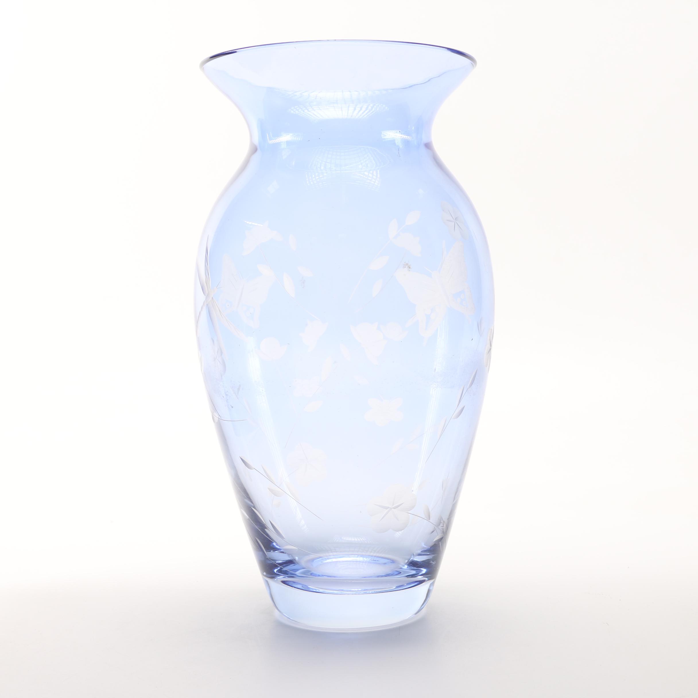 Lenox Butterfly Meadow Blue Glass Vase Ebth
