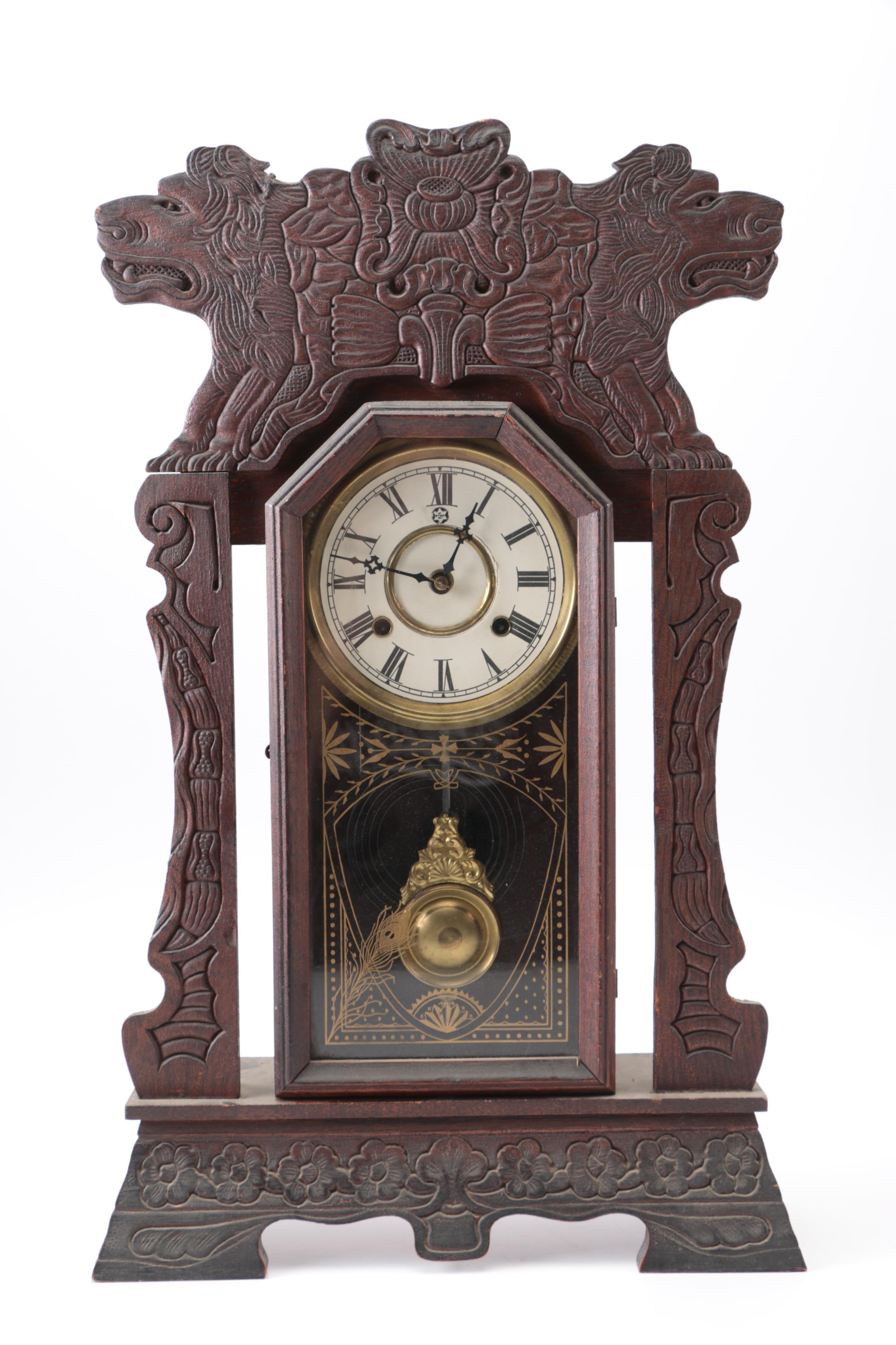 Antique New Haven Carved Mantel Clock EBTH