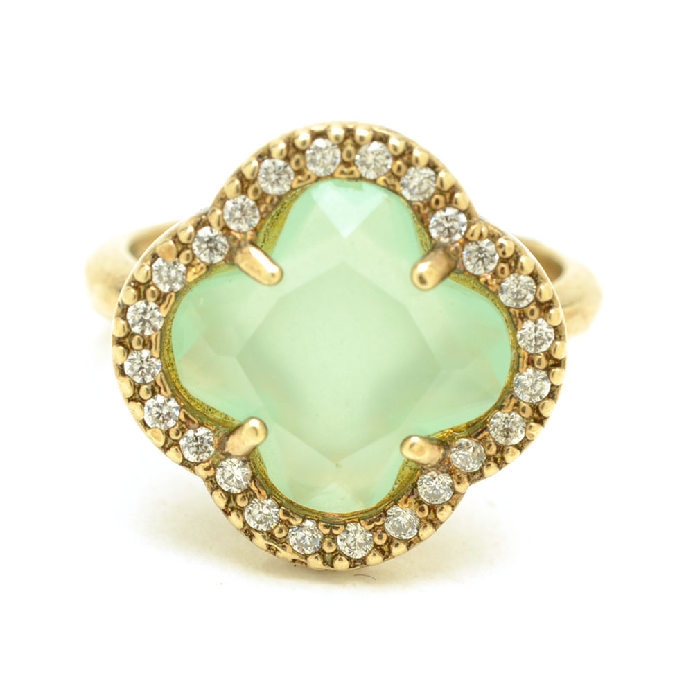 Gold Plated Sterling Silver Glass Stone Ring EBTH