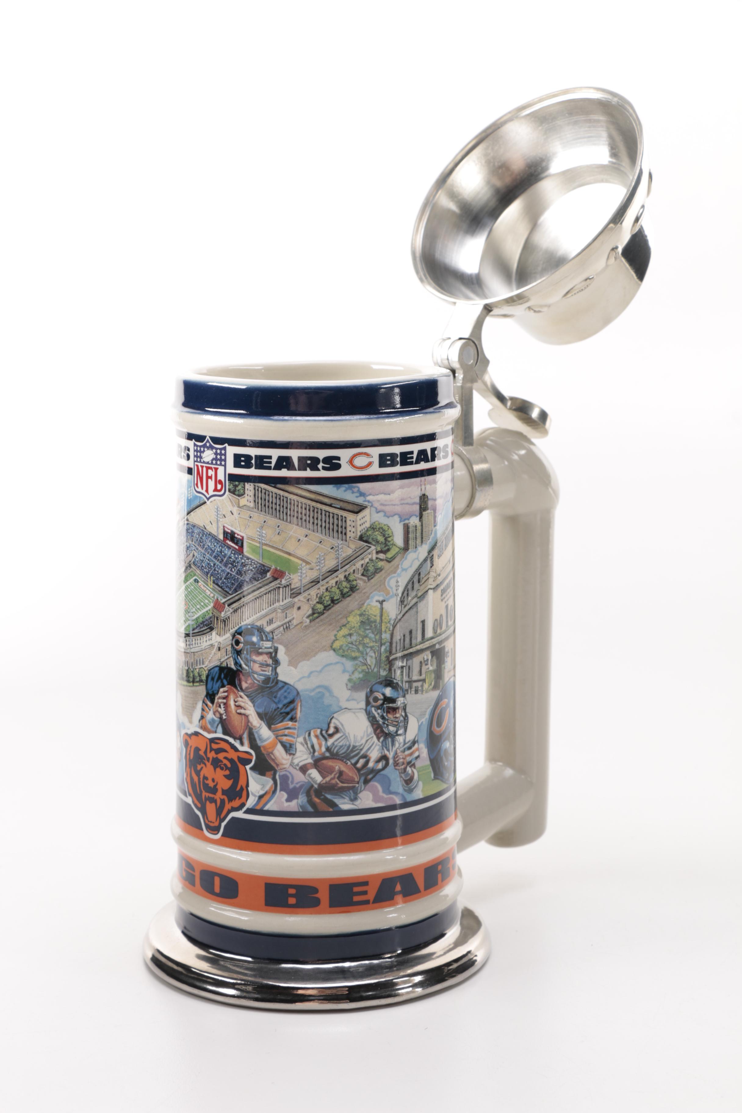 Set of Three Stainless Steel Danbury Mint Chicago Bears Beer Steins EBTH