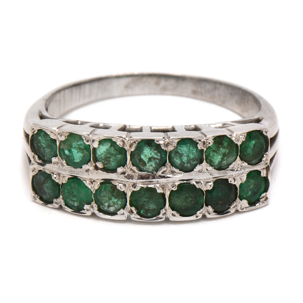 Silver Tone Emerald Costume Jewelry Ring EBTH