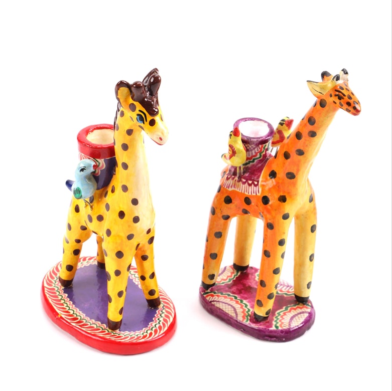Mexican Ceramic Giraffe Figurine Candle Holders | EBTH