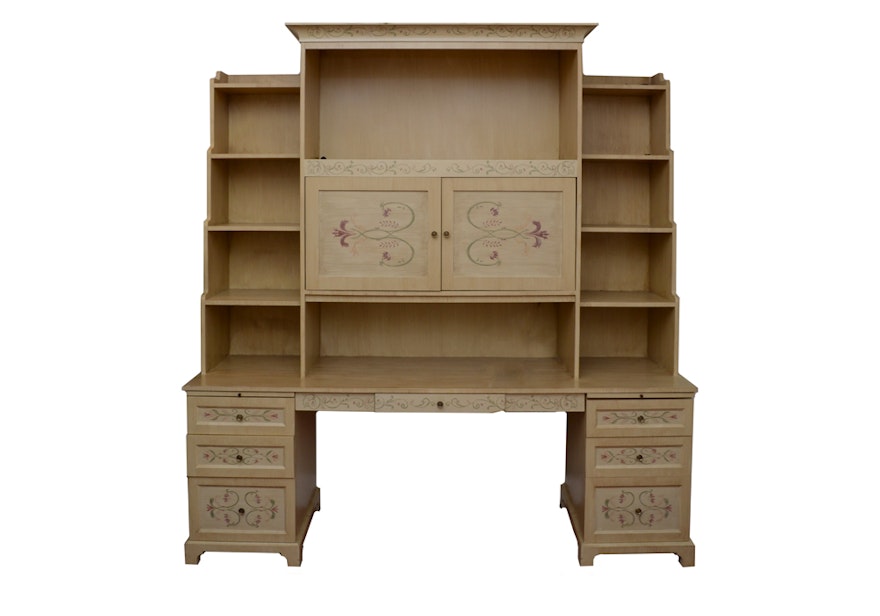 French Country Style Painted Computer Desk And Bookcase Ebth