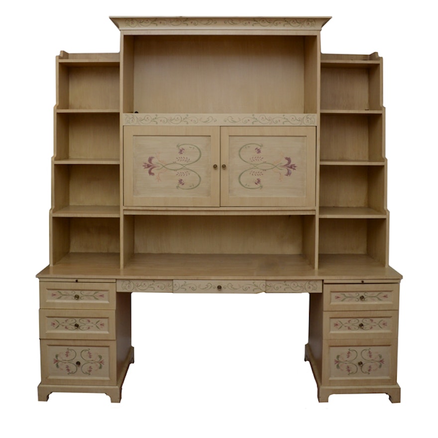 French Country Style Painted Computer Desk And Bookcase Ebth
