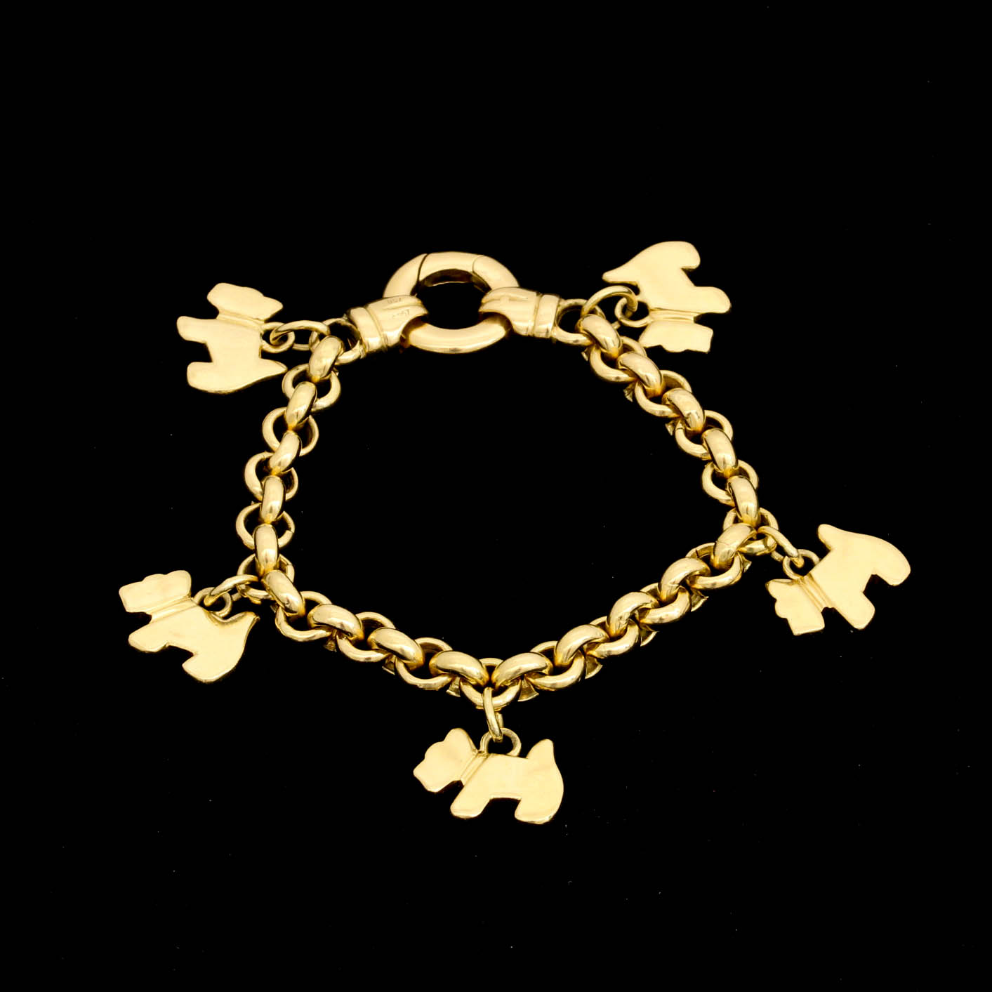 18K Yellow Gold Rolo Chain Charm Bracelet EBTH