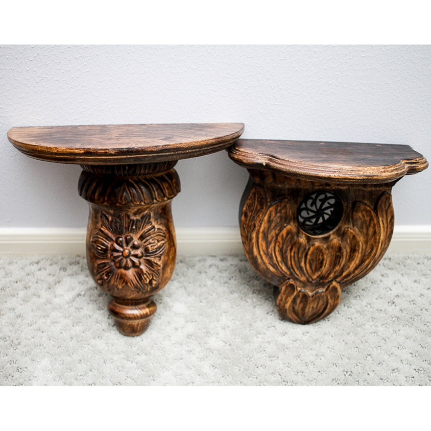 Pair of Carved Wooden Indian Wall Sconce Shelves | EBTH on Wooden Wall Sconce Shelf id=96454