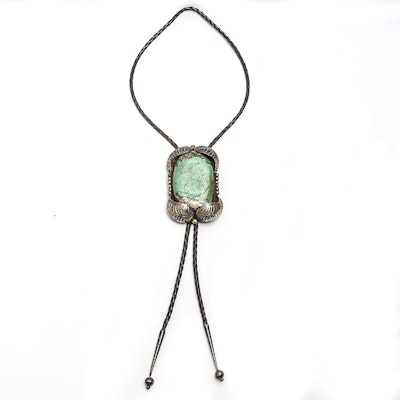 Vintage Navajo Style Sterling Silver Turquois Bolo Tie