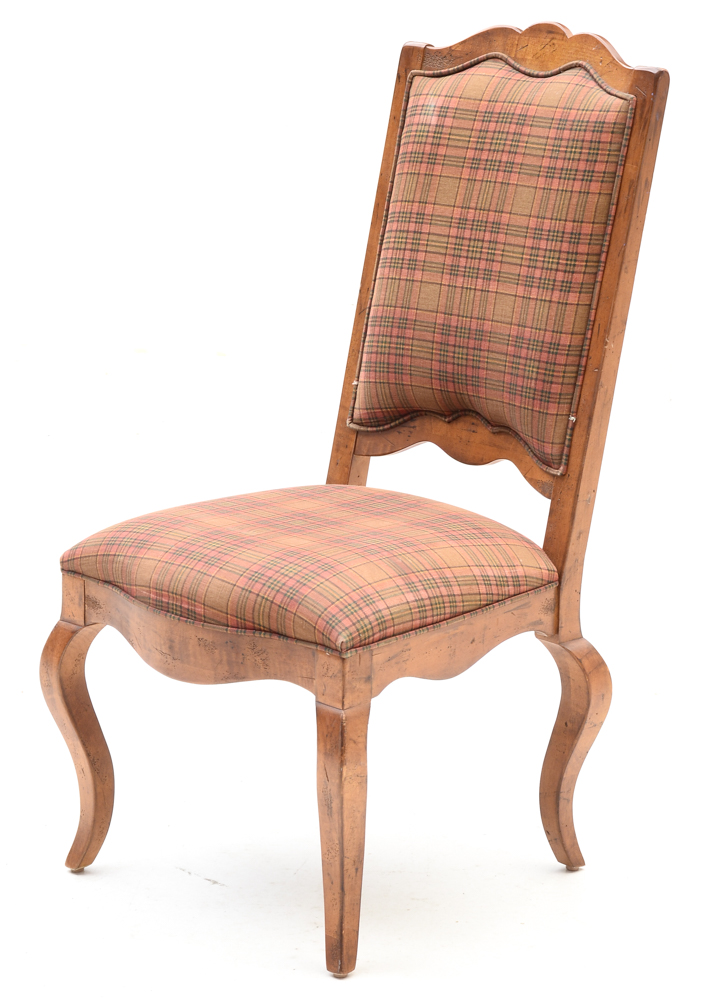 Set of Red Plaid Upholstered Dining Chairs EBTH