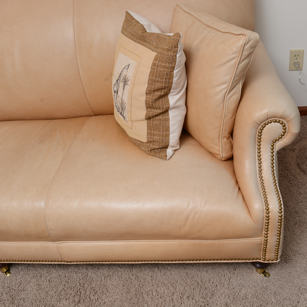 Studded Beige Leather Couch EBTH