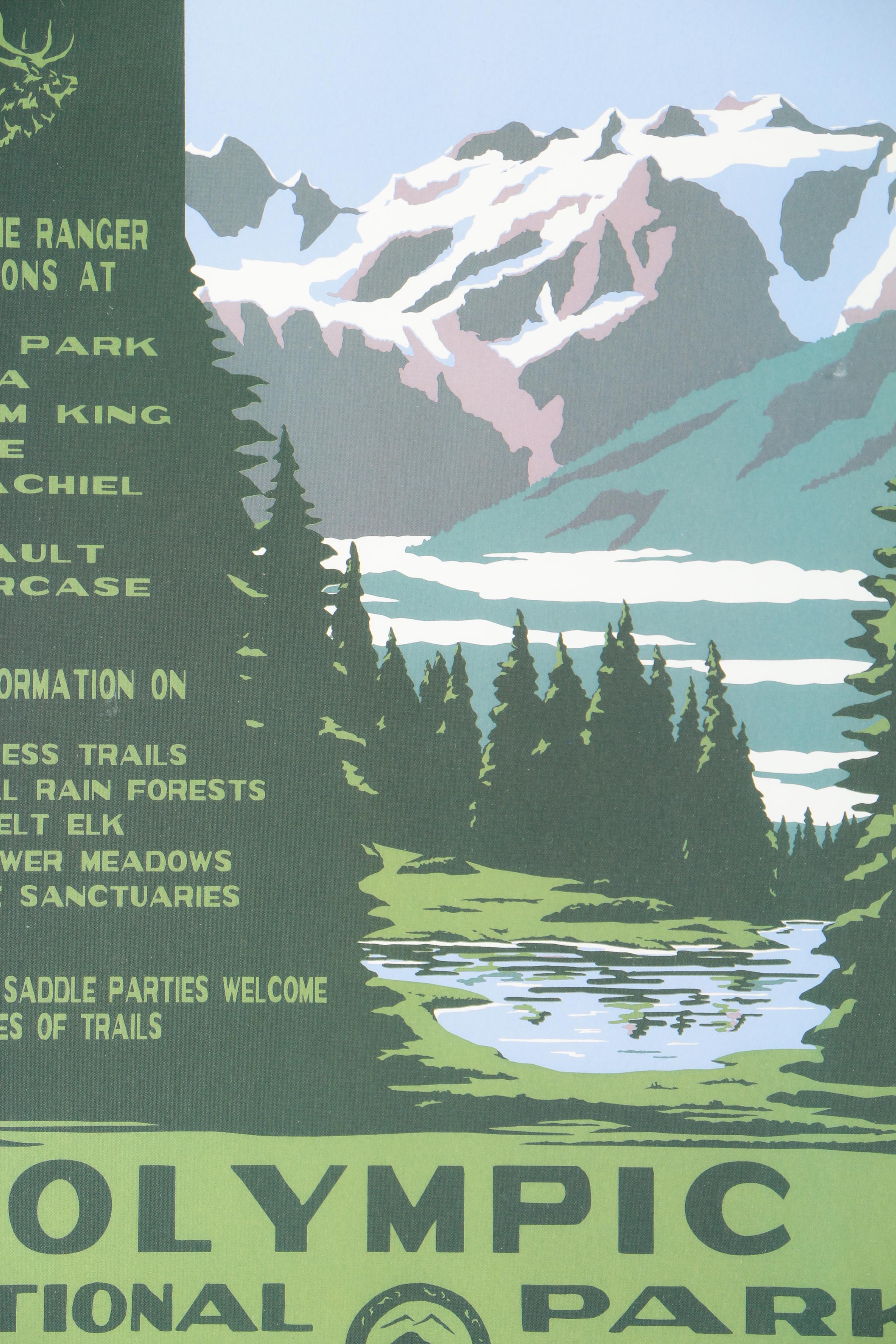 Framed Offset Lithograph Reproduction Olympic National Park WPA Poster