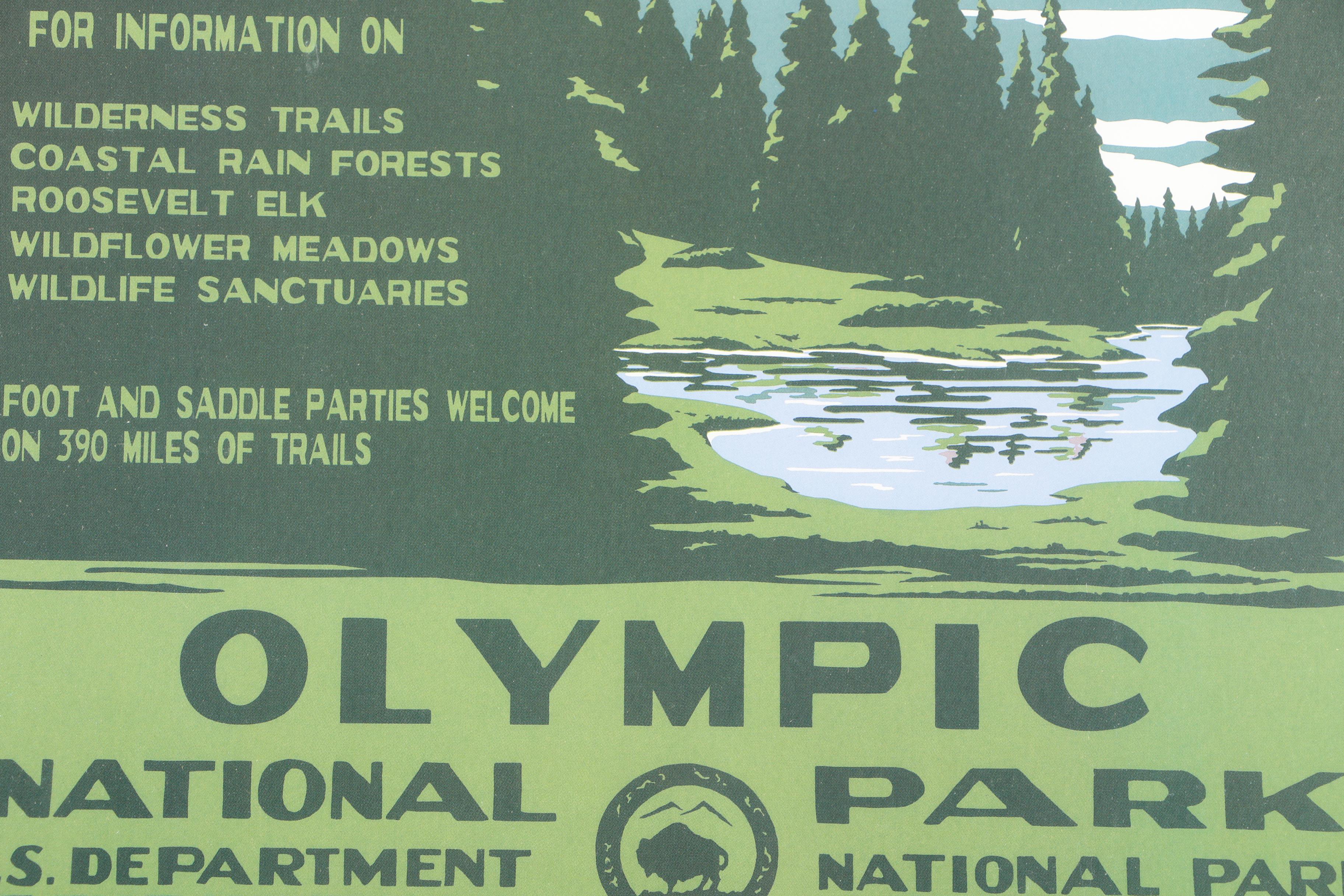 Framed Offset Lithograph Reproduction Olympic National Park WPA Poster