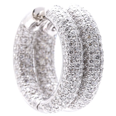 18K White Gold 4.97 CTW Diamond Huggie Hoop Earrings 18K White Gold 4.97 CTW Diamond Huggie Hoop Earrings