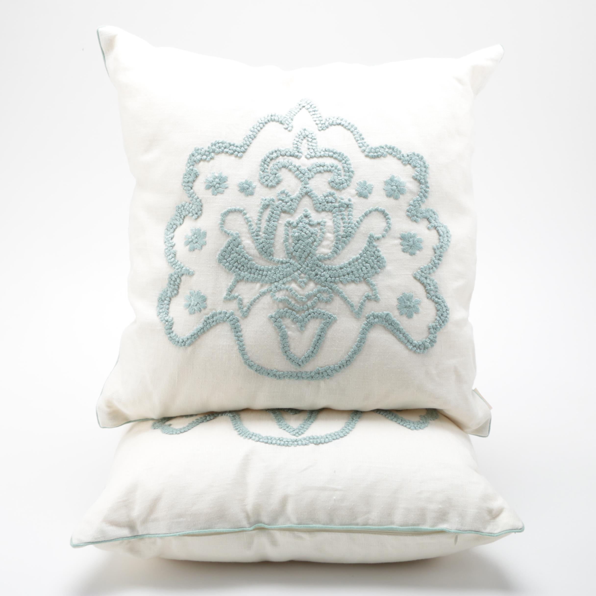 Kuk May Embroidered White And Blue Throw Pillows Ebth