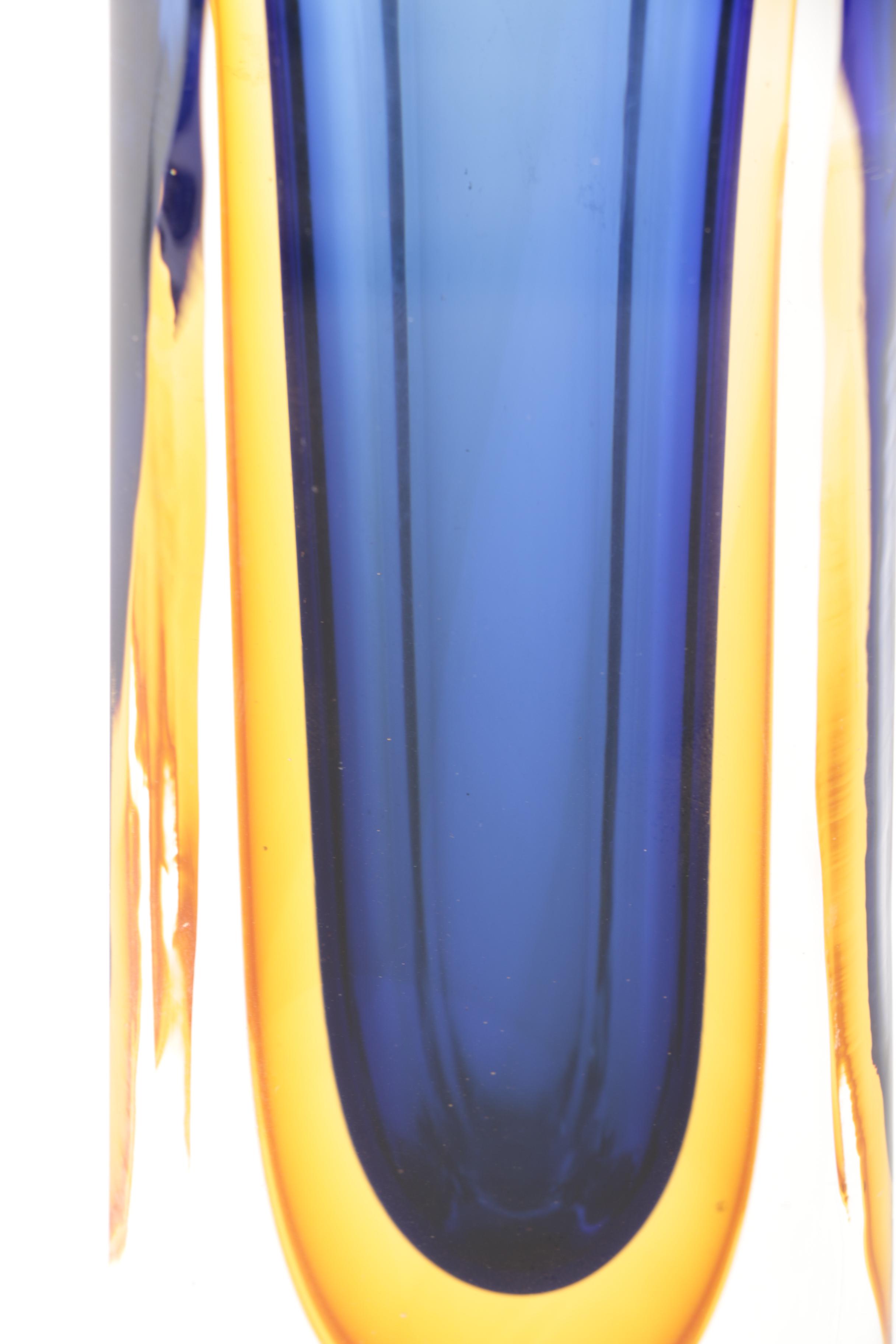 Murano Style Blue and Yellow Glass Vase EBTH