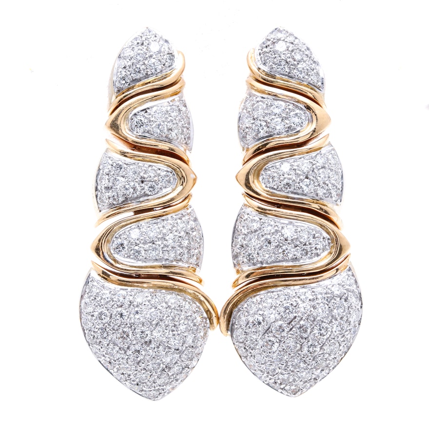 18K Two Tone Gold 3.90 CTW Diamond Drop Earrings