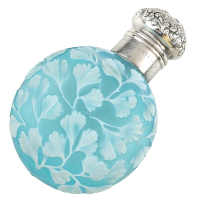 Thomas Webb Blue Cameo Perfume Flask with Sterling Cap