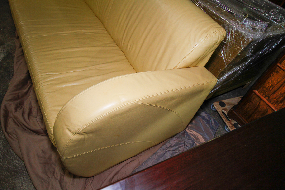 Vintage Pale Yellow Leather Sofa EBTH