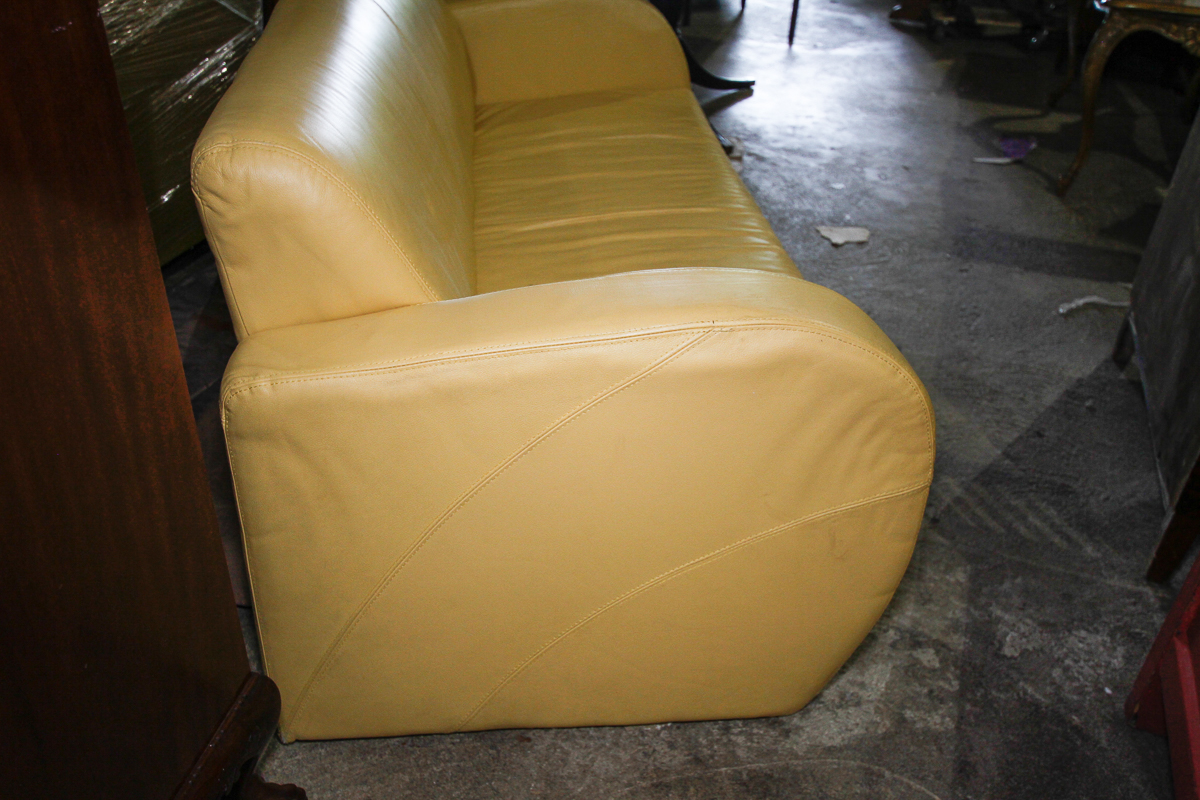 Vintage Pale Yellow Leather Sofa EBTH