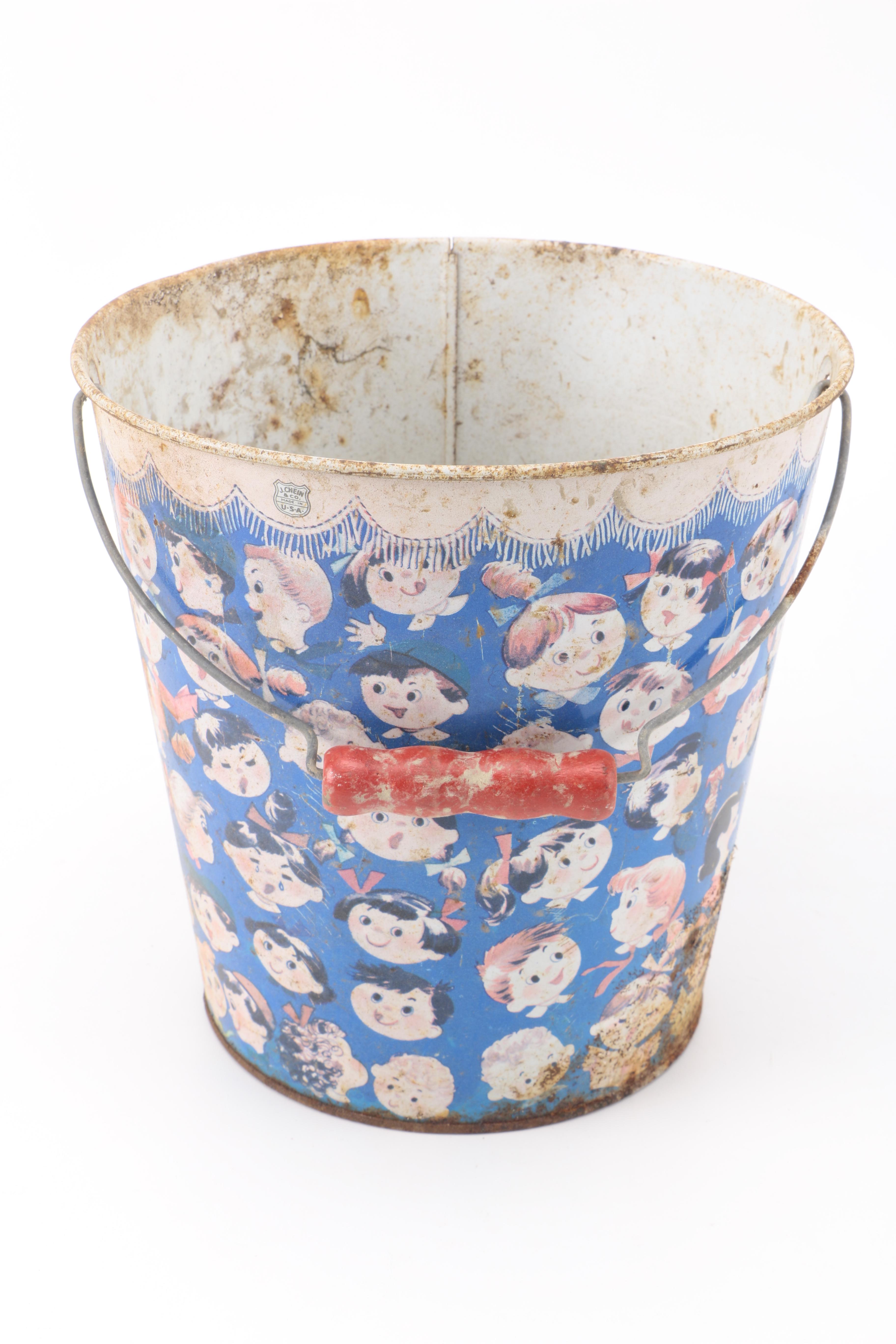 Selection of Old Painted Metal Pails and Shovels EBTH