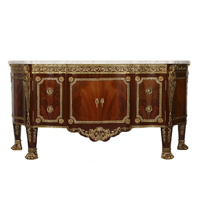 20th-Century French Style Mahogany Veneered Marble Top Sideboard 20th-Century French Style Mahogany Veneered Marble Top Sideboard