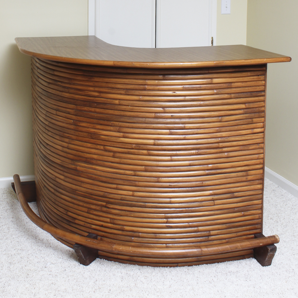 Vintage Curved Rattan Wet Bar Ebth
